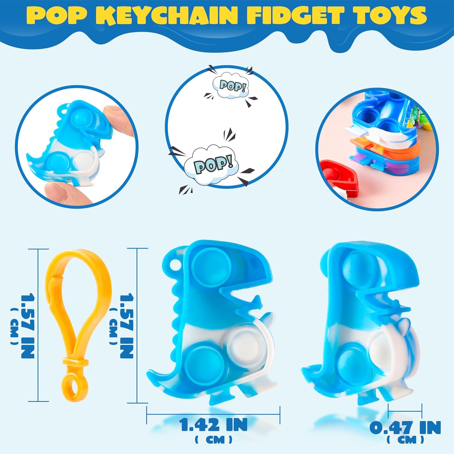 Dinosaour Pop Fidget Keychain 30 Pack Pop Fidget Toys Bulk Party Favors for Kids, Halloween Goodie Bags Stuffers Back to Student Gifts Classroom Prizes Birthday Sensory Toys