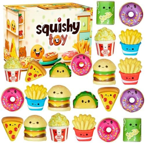 24 Pcs Food Slow Squishy Toys Soft Stress Relief Fidgets Toys for Kids Boys Girls Goodie Bag Christmas Stocking Stuffers Party Favors Treasure Box Classroom Prizes Carnival Gifts