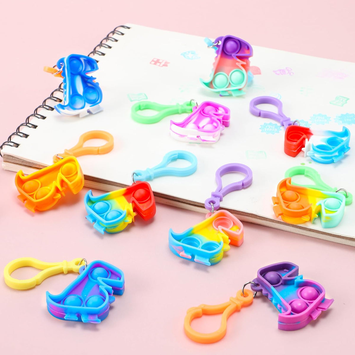 Dinosaour Pop Fidget Keychain 30 Pack Pop Fidget Toys Bulk Party Favors for Kids, Halloween Goodie Bags Stuffers Back to Student Gifts Classroom Prizes Birthday Sensory Toys