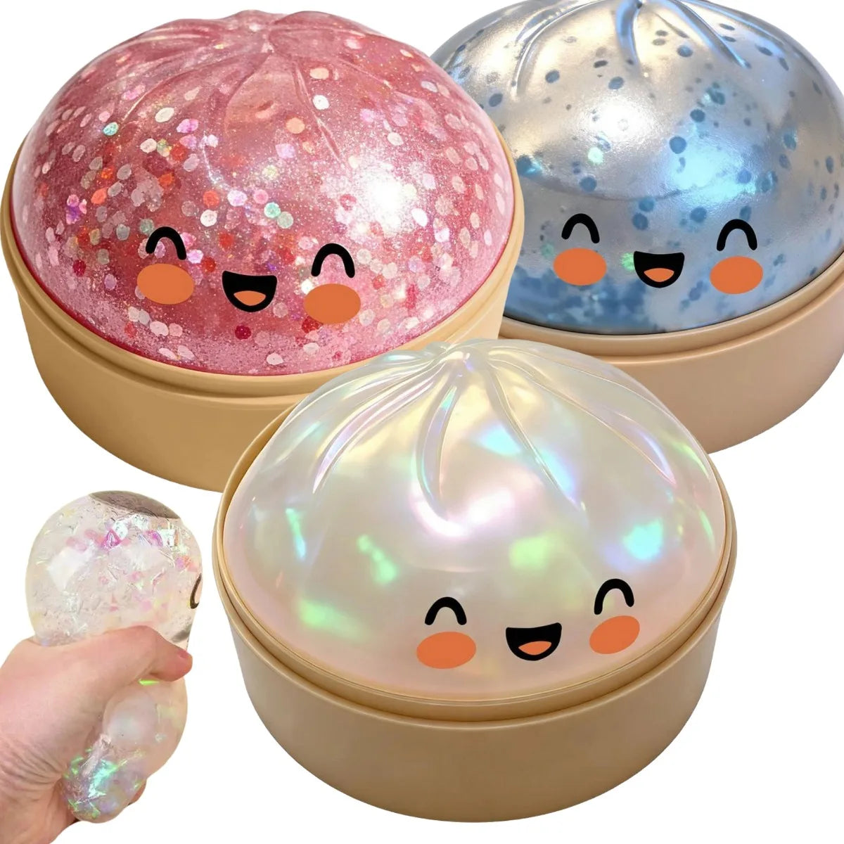 Premium Squishy Steamed Bun Dumpling Toy Slow Rising Glitter Stress Ball Stretchy Decompression Fidget Toy Desk Travel Gift ﻿