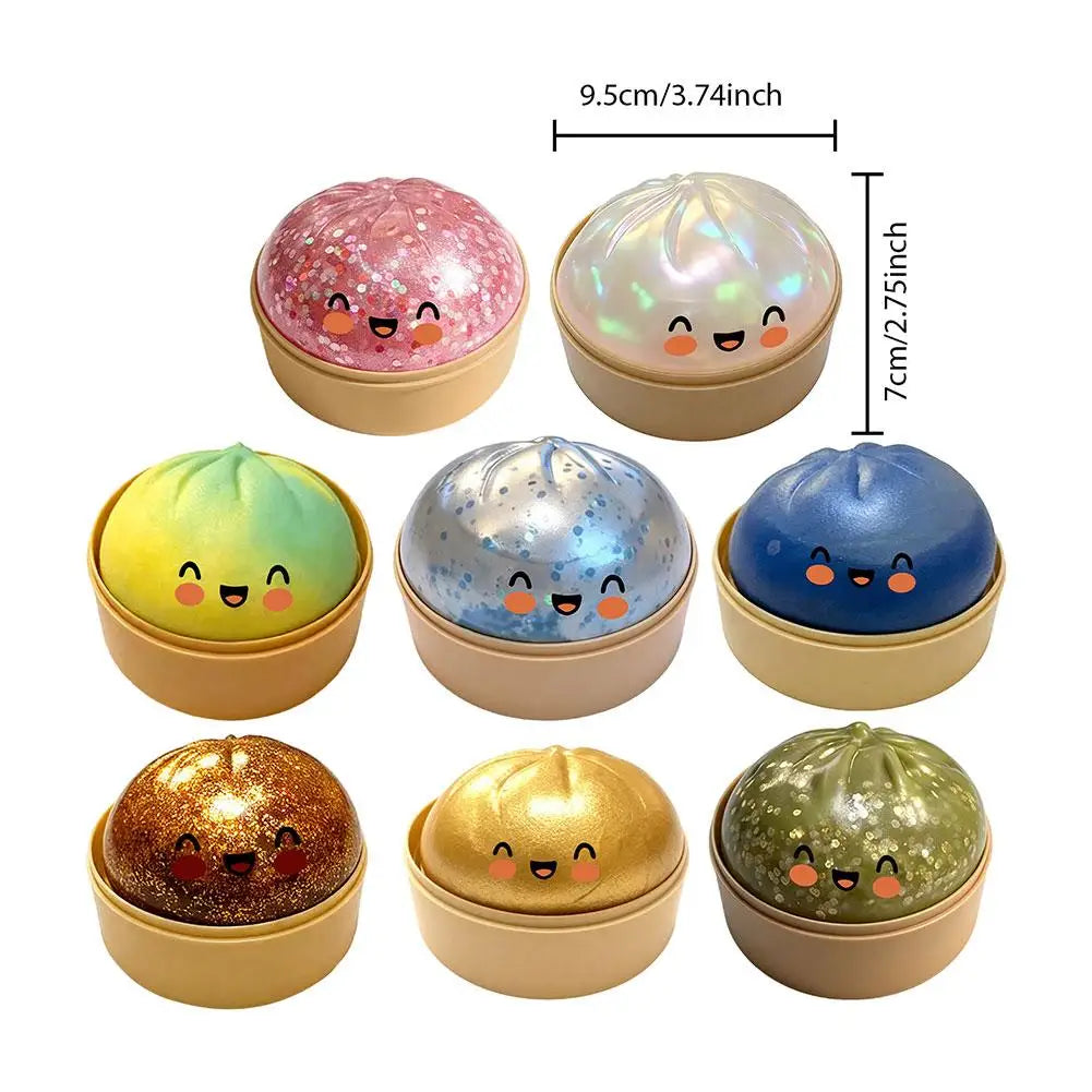 Premium Squishy Steamed Bun Dumpling Toy Slow Rising Glitter Stress Ball Stretchy Decompression Fidget Toy Desk Travel Gift ﻿