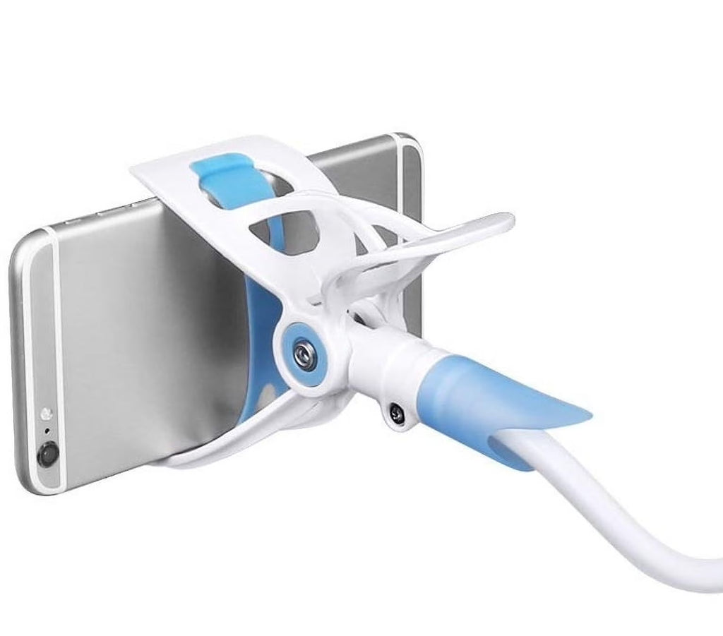 Cell Phone Clip Holder with Rotating Flexible Arm - White