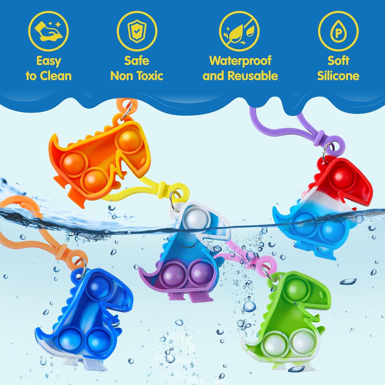 Dinosaour Pop Fidget Keychain 30 Pack Pop Fidget Toys Bulk Party Favors for Kids, Halloween Goodie Bags Stuffers Back to Student Gifts Classroom Prizes Birthday Sensory Toys