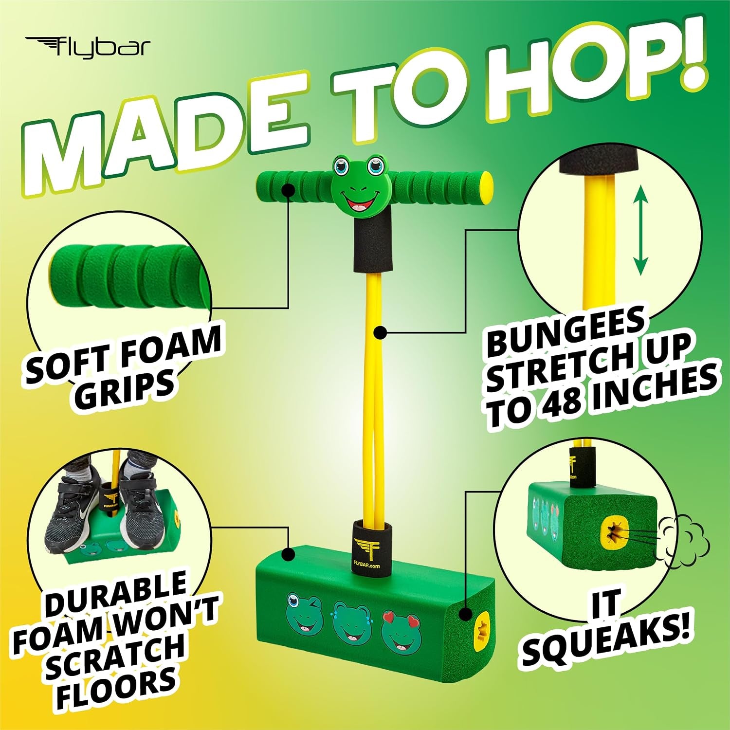 My First Foam Pogo Jumper for Kids Fun and Safe Pogo Stick for Toddlers, Durable Foam and Bungee Jumper for Ages 3 and Up, Supports up to 250Lbs (Frog)