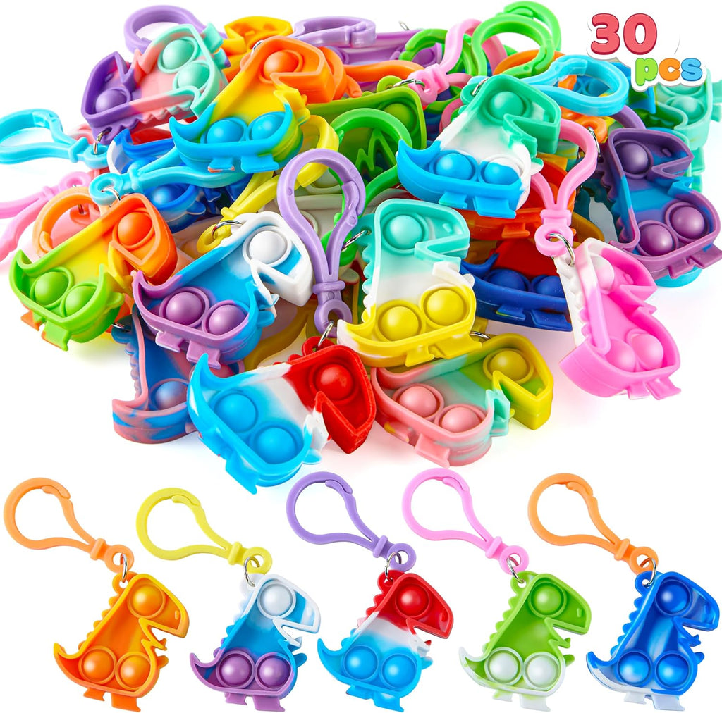 Dinosaour Pop Fidget Keychain 30 Pack Pop Fidget Toys Bulk Party Favors for Kids, Halloween Goodie Bags Stuffers Back to Student Gifts Classroom Prizes Birthday Sensory Toys