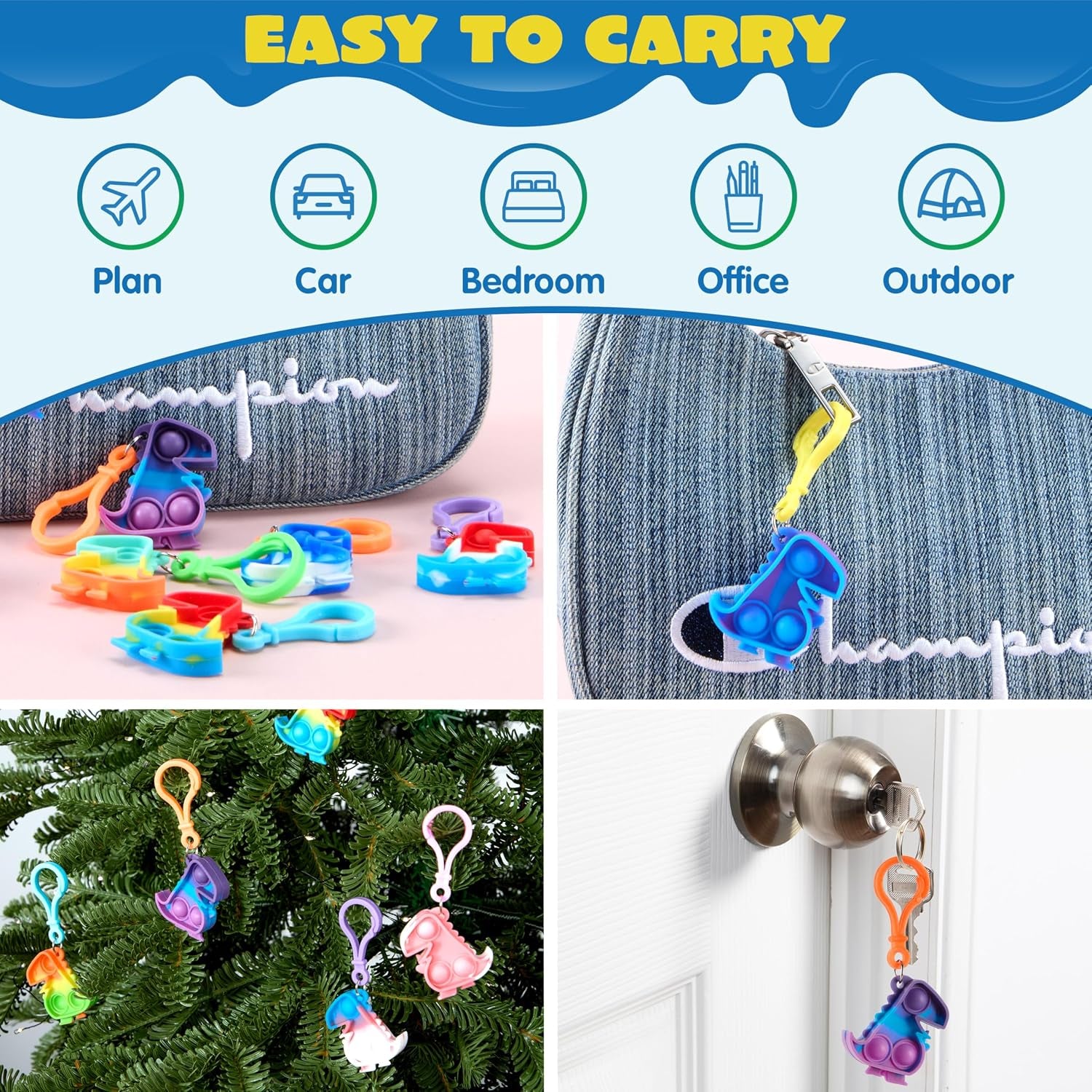 Dinosaour Pop Fidget Keychain 30 Pack Pop Fidget Toys Bulk Party Favors for Kids, Halloween Goodie Bags Stuffers Back to Student Gifts Classroom Prizes Birthday Sensory Toys